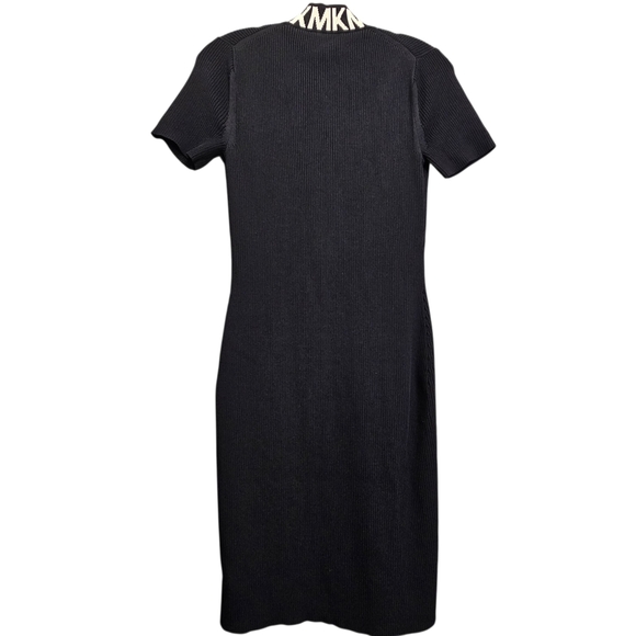 Nwot Michael Kors Black Ribbed Knit MK Logo Neckline Shortsleeve Zipfront Dress - Picture 5 of 17